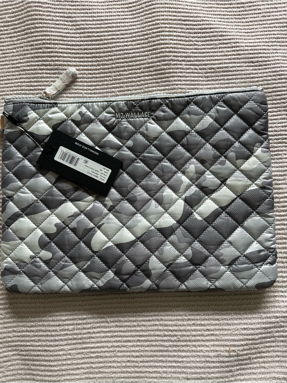 MZ Wallace Gray Camouflage Quilted Zip Pouch new with tags